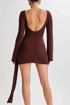 Pleated A-Line Mini Dress with Long Sleeves
