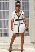 Deep V-Neck Zipper Slim Fit Mini Dress