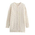 Beige Twist Knitted Cardigan Sweater Buttons Autumn Winter Women Loose Casual Long Cardigans Fashion New Female Sueter Mujer
