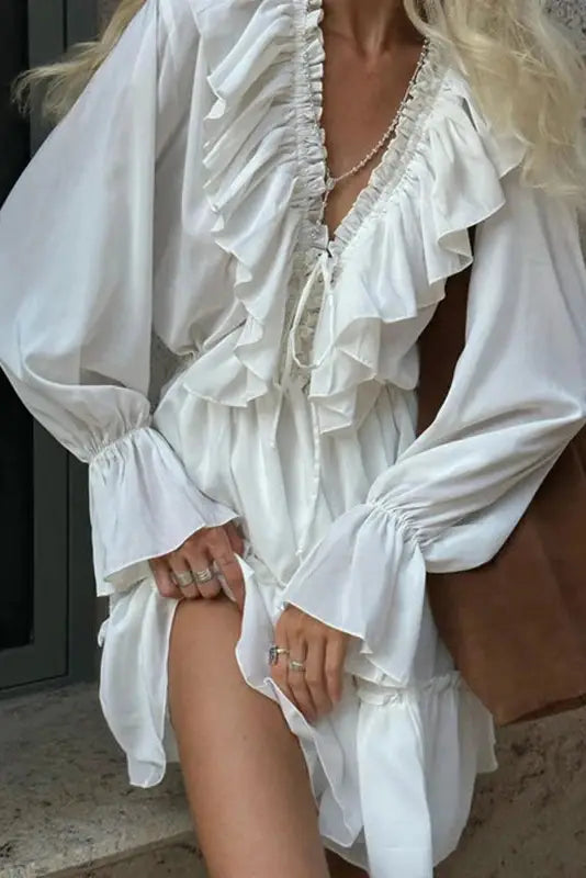 Ruffled Mini Dress with High Waist