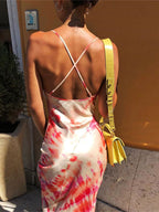 Tie-Dye Print Cowl Neck Spaghetti Strap Slip Maxi Dress
