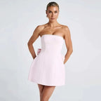 Pearl Trim Neckline Princess Seam Oversized Bow Back Fit and Flare Mini Dress