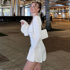 Deep V Tie Front Bell Sleeve Ruffle Hem Mini Dress