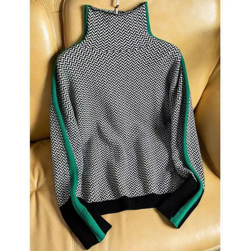 | Women Luxe Herringbone Turtleneck Sweater