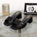 Luxurious ladies slippers with thick square head and 6cm coarse heel