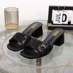 Luxurious ladies slippers with thick square head and 6cm coarse heel