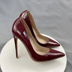 Red Patent Pointy Toe High Heels Pumps Slip On Stilettos for Women