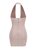 Sparkling Elegant Rhinestone Mesh Halter Backless Party Dress