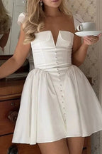 Pleated Square Neck Sleeveless A-Line Mini Dress