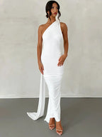 Halter Neck Open Back Draped Sash Ruched Ring Detail Maxi Dress