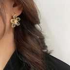 Purple Green Crystal Flower Dangle Earrings for Women Gold Metal Petals 2023