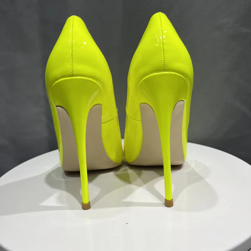 Green Patent Pointy Toe High Heels for Elegant Women