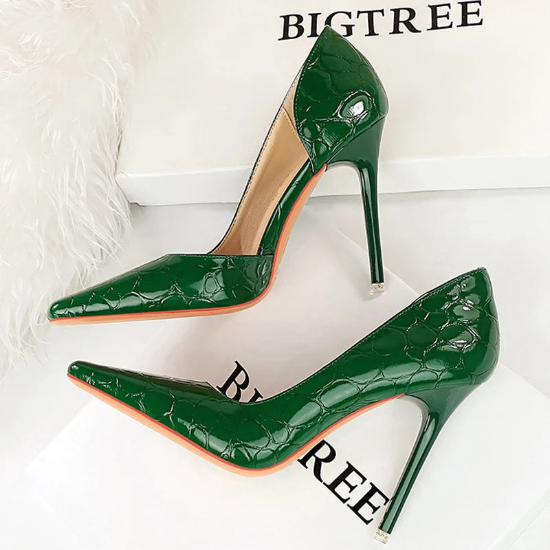 Patent Leather Stone Pattern High Heel Pumps for Women