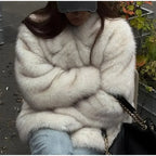 Furffy Thicken Jackets Women Faux Fur Loose Lapel Long Sleeves Warm Coats Female Winter Fashion Solid Soft Outwears Lady