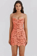 Backless Bodycon Mini Dress with Lace Detail