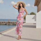 Square Neck Spaghetti Strap Floral Print Bodycon Maxi Dress