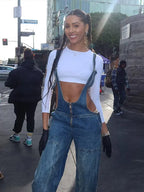 Fashion Denim Jumpsuit for Women Y2K Sleeveless Adjustable Straps Overalls Vintage Female Slant Pockets Jeans Streetwear