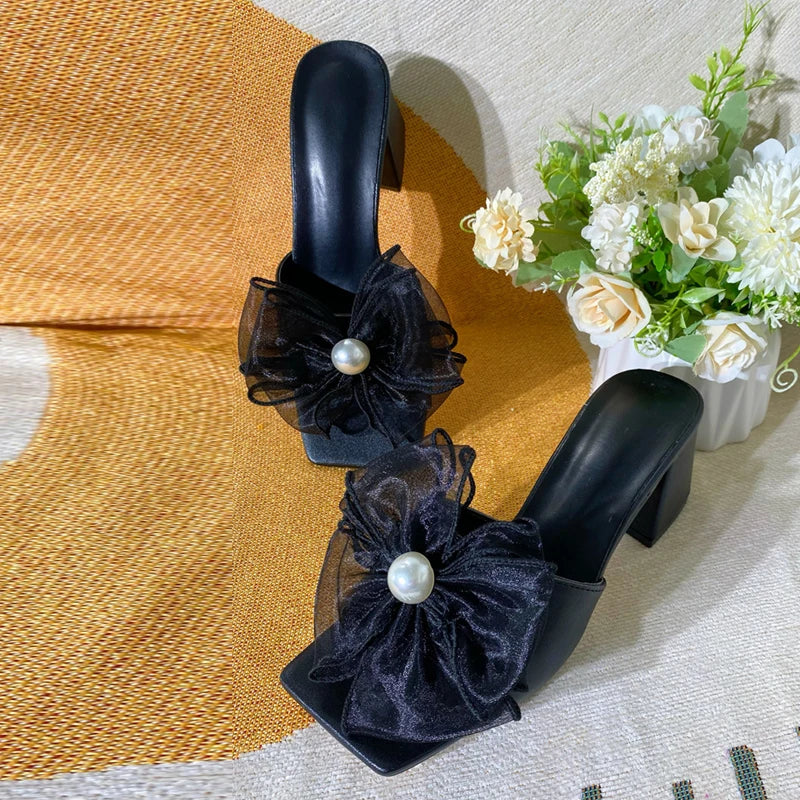 Crystal Butterfly-knot Satin Women Slippers Summer Gladiator High Heels