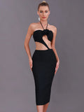 Eudora Bandage Halter Dress with Cut Out Flower Detail