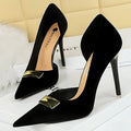 Xishi Velvet High Heel Stilettos with Pointed Side Hollowing for Women