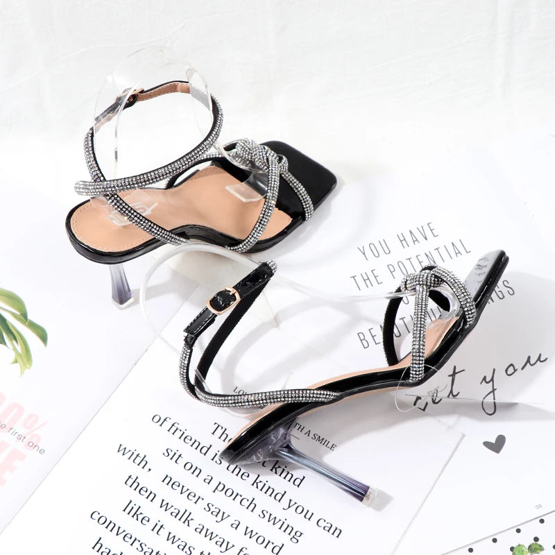 Transparent stiletto heel sandals for summer