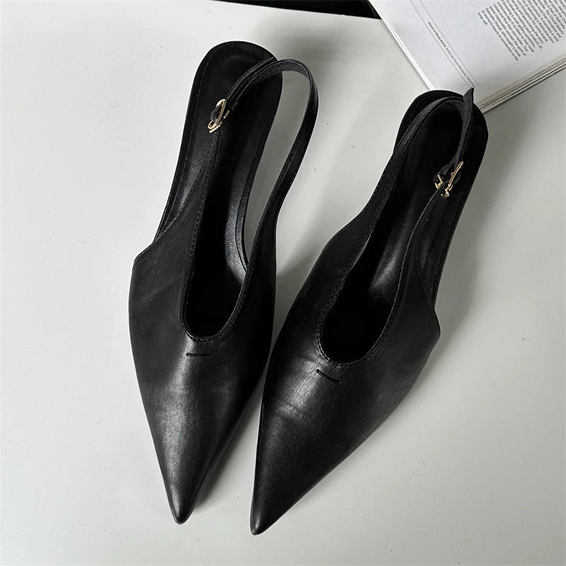 Pointed Toe Buckle Strap Pumps with Thin Low Heels for Women
