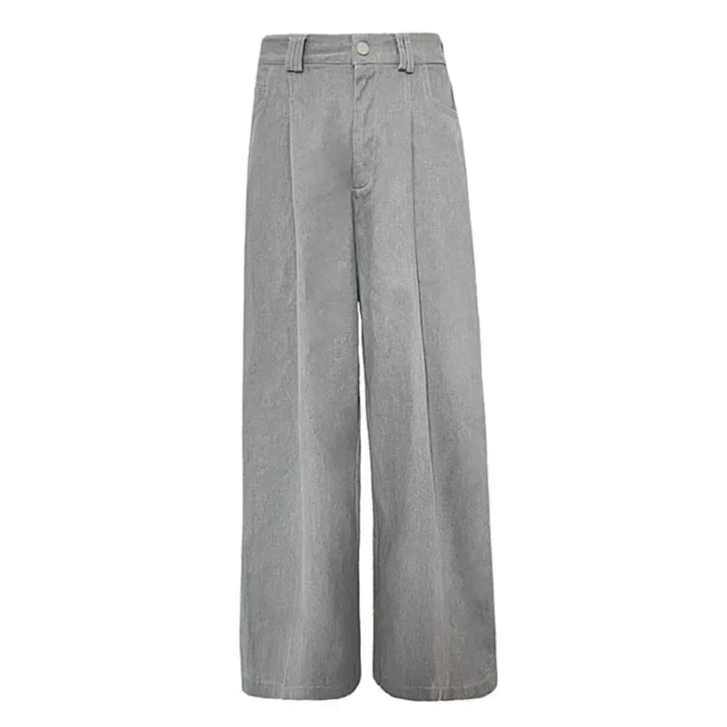 Gray Vintage Suit Pants for Women Oversized Elegant Korean Fashion Slack Classic Trousers Office Ladies Palazzo Loose