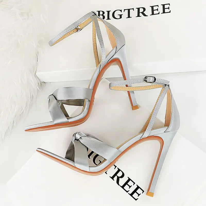 Summer Stilettos Heels 11 Cm Sandals Satins Ladies Shoes Women