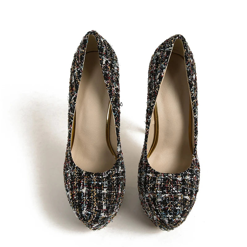Metal Stiletto High Heels Platform Pumps for Spring and Autumn Fashion