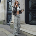New Leopard Print Retro Straight Long Pants For Women Loose Slightly Flared Trousers Female Streetwear Club Party Pants