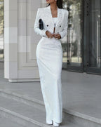 Striped Slim Slit Skirt Suit