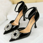 Rhinestone High Heel Buckle Pumps in Patent Leather for Women - Sexy Party Shoes