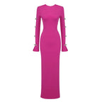 Alyssa Rhinestone Gown Dress with Bandage Long Sleeves and Cut Outs