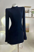 Patchwork Mini Dress with Long Slee-Sleeve and High Waist
