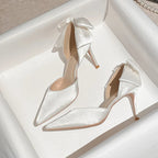 Solid Color Stiletto Bow Hollow Women's Wedding Shoes