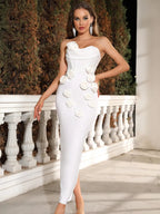 Emmeline Strapless Bandage Dress with Flower Corsage