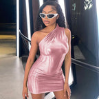 Metallic One Shoulder Bodycon Mini Dress