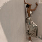 Charming Like Her Metallic Backless Maxi Dress