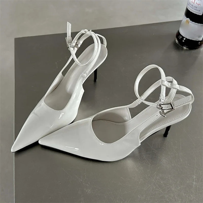 Spring Pointed Toe Women Pumps with Ankle Buckle Strap Stiletto Heels