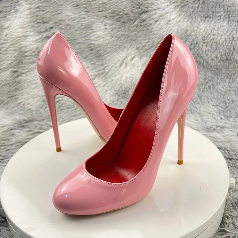 Nude and Black Patent Leather Stiletto Pumps for Women