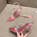 Summer Sexy Narrow Band Pointed Toe Thin Heels Sandals for Women with Buckle