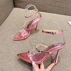 Summer Sexy Narrow Band Pointed Toe Thin Heels Sandals for Women with Buckle