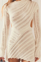 Knitted Bodycon Mini Dress with Hollow Out Long Sleeves