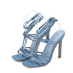Rhinestone Buckle Narrow Band Sandals for Women