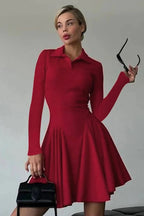 Patchwork High Waist Long Sleeve Mini Dress