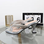 Luxurious Golden Stiletto High Heel Flip Flops with Toe Clip for Summer