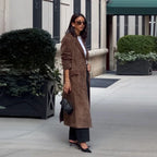 Casual Solid Long Women Streetwear Long Sleeve Turn-down Collar Double Breasted Female Coat 2025 Autumn Fashion Lady Jacket New