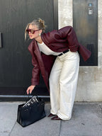 Chic New Lapel Solid Color Women's Jacket Casual Pocket Long Sleeved Single Breasted Coat Autumn Versatile High Streetwear
