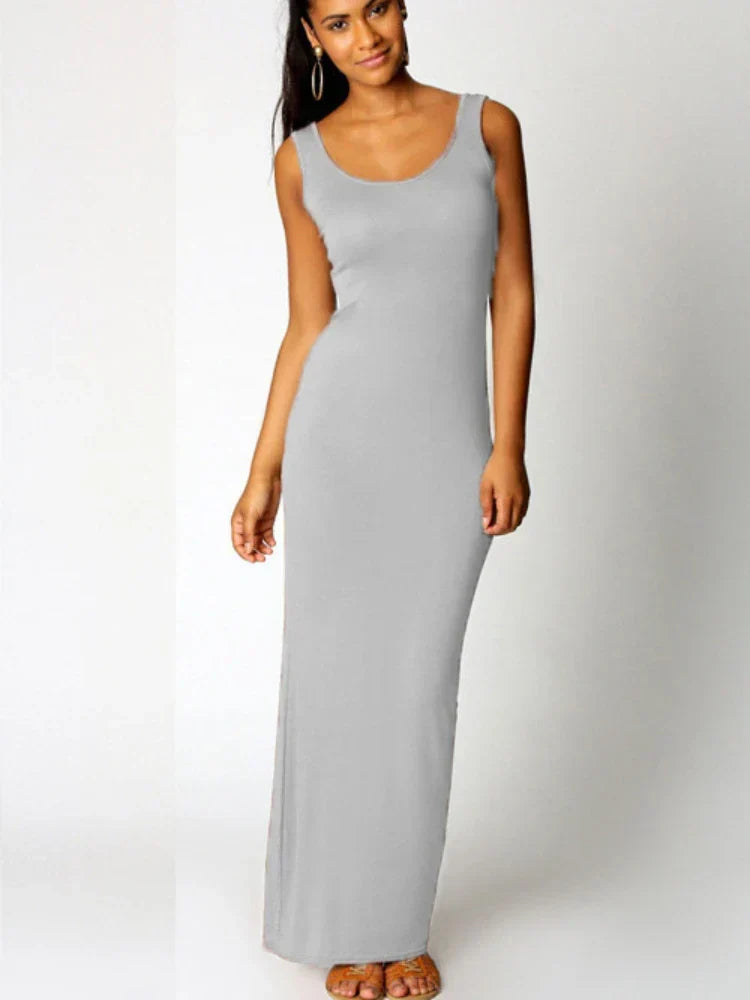 Scoop Neck Tank Strap Sleeveless Bodycon Maxi Dress