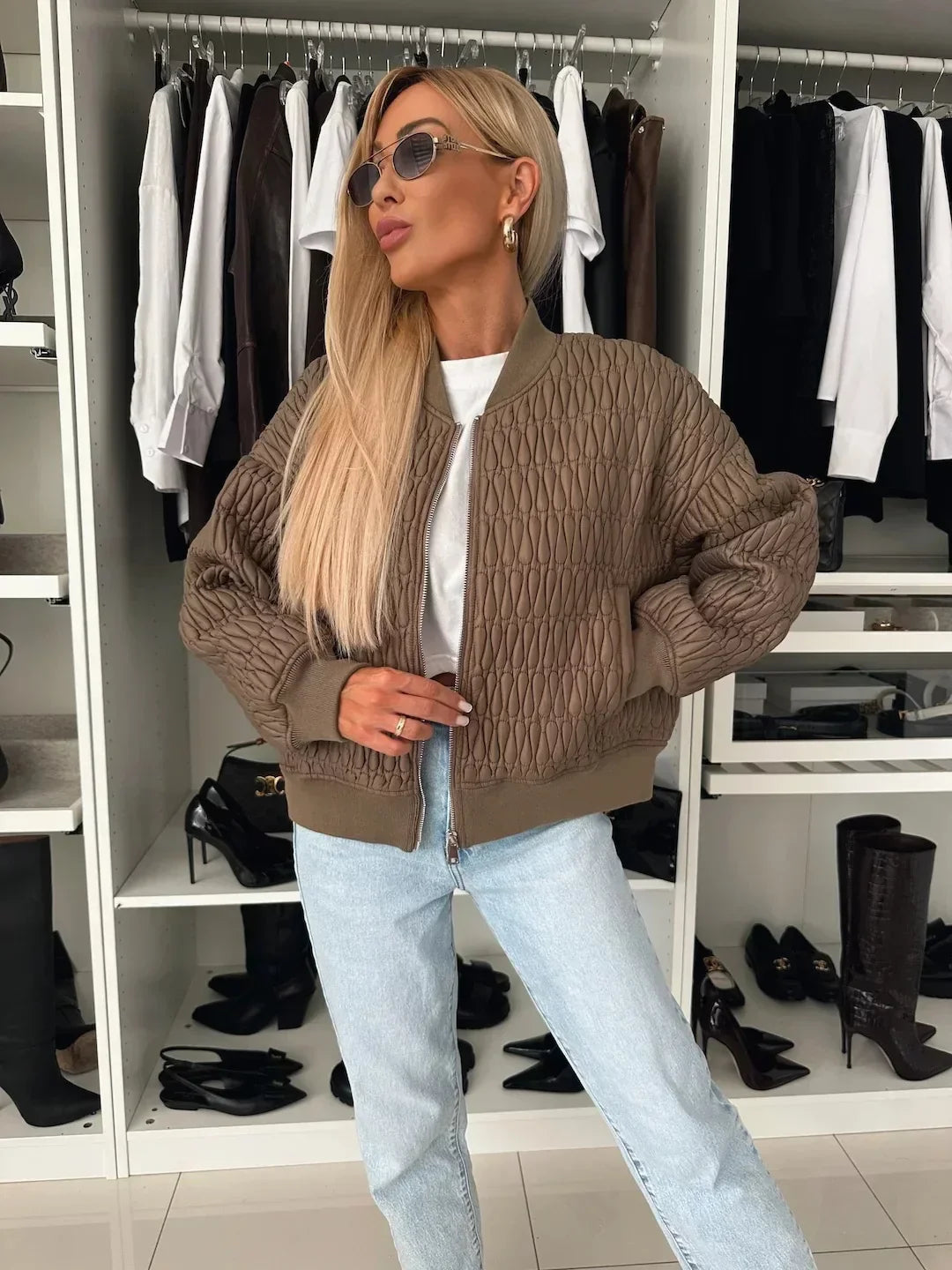 | Quilted Bomber Jacket